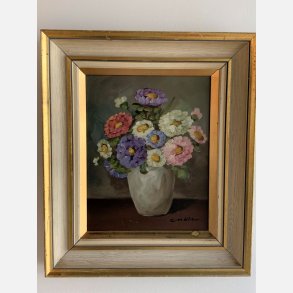 Antikt oliemaleri med blomstermotiv, Carl Mller