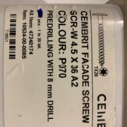 Facadeskruer Cembrit 4,5 x 36mm 100stk.