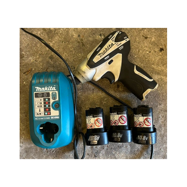BRUGT - Makita TD090D 10.8V-lader-3 batterier